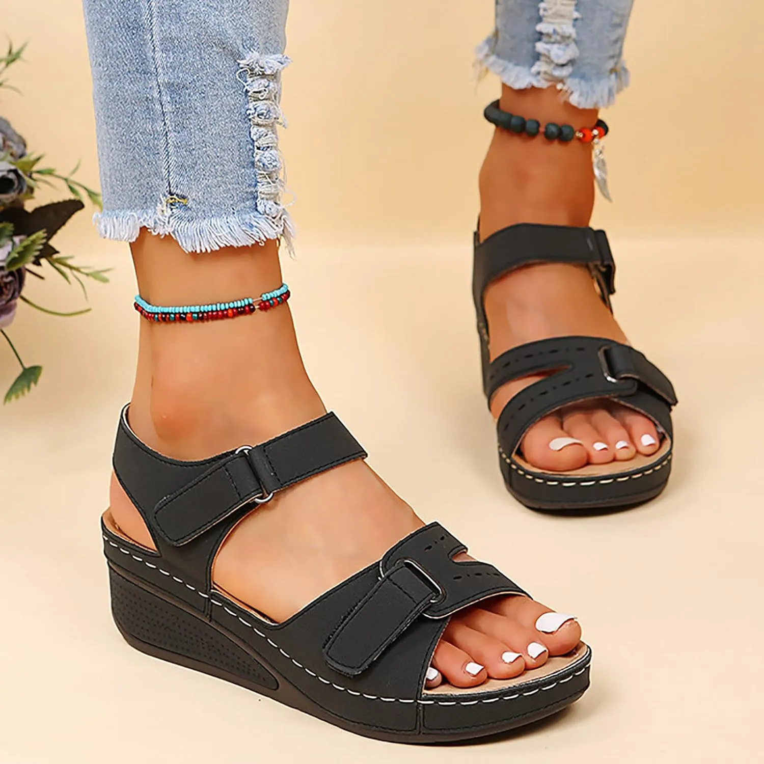Sandals for Women Wide Width, 2024 Summer Comfortable Platforms Sandals Shoes Beach Travel Shoe Casual Flip Flops Slippers