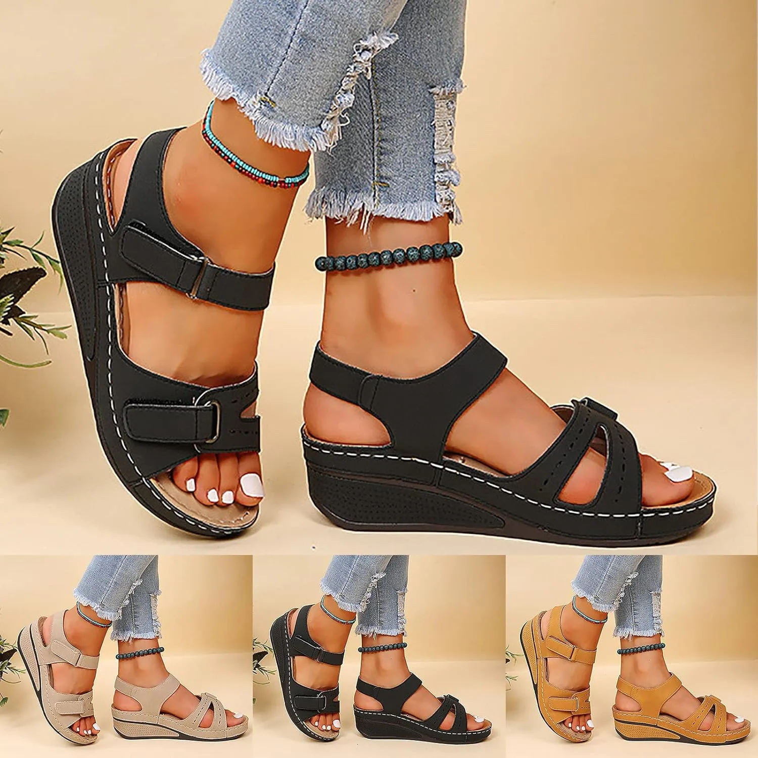 Sandals for Women Wide Width, 2024 Summer Comfortable Platforms Sandals Shoes Beach Travel Shoe Casual Flip Flops Slippers