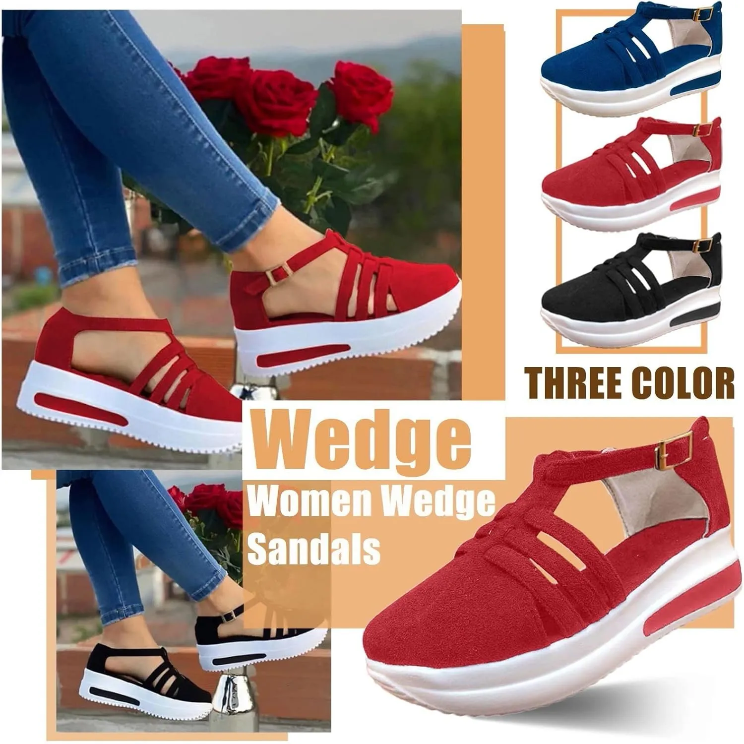 Sandals Women Causal Summer 2023 Peep Toe Platform Sandals Shoes Wedges Ankle Buckle Ladies Flip Flops