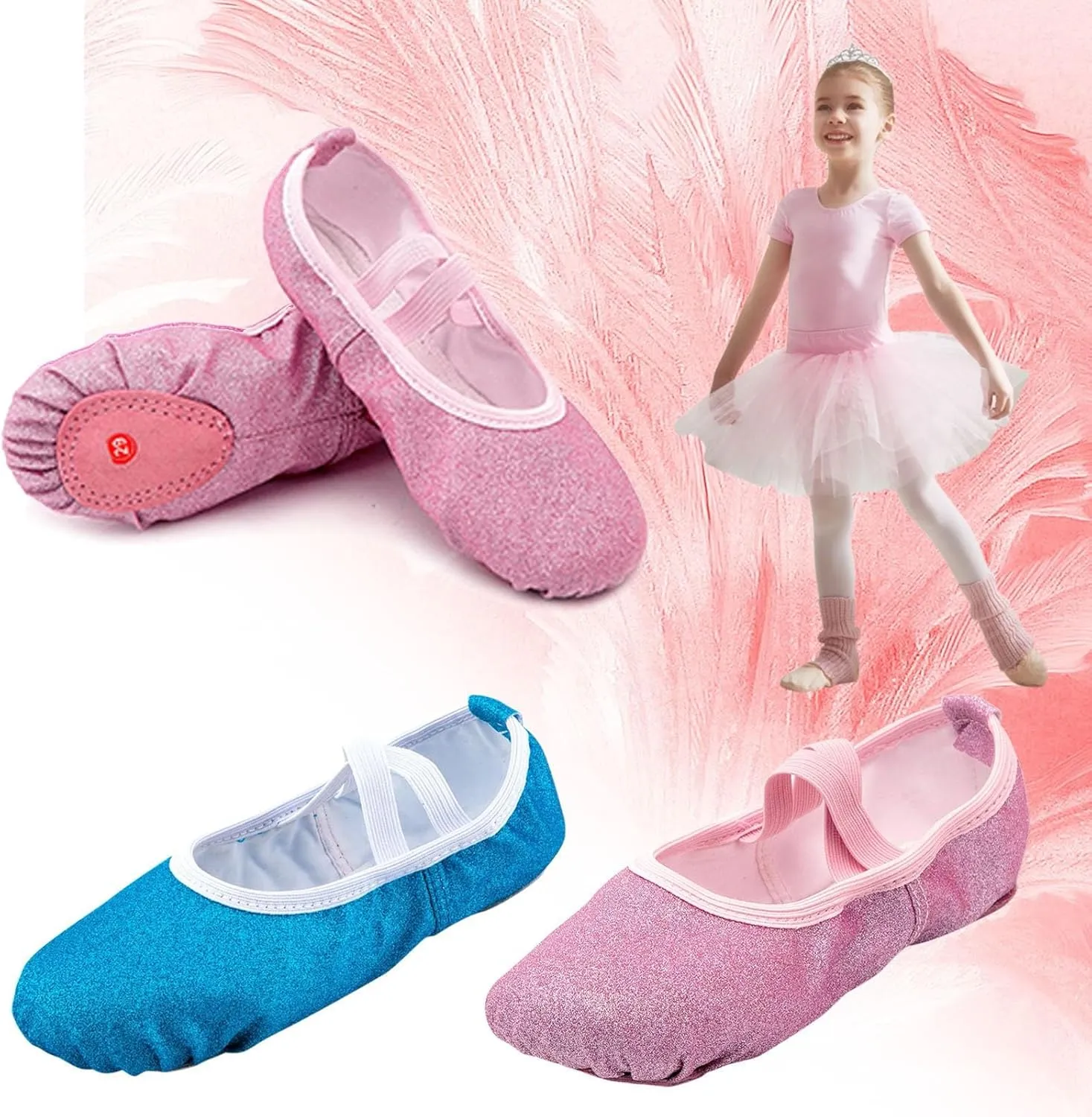 Sequin Ballet Slippers for Girls Ballet Shoes Glitter Split Sole Dance Shoes Kids Dance Flats Shoes Soft Lightweight