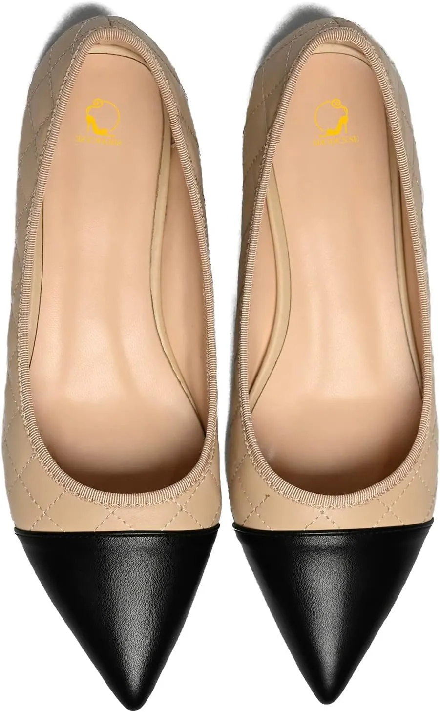 SHODENSE Women Casual Cap Toe Flats Slip on Pointed Toe Ballet Flats Two Tone 0.5" Low Flat Heel Pumps Comfort Colorblock Basic Flat Dress Shoes Work Chic Driver Flats Fall 4-11 M US