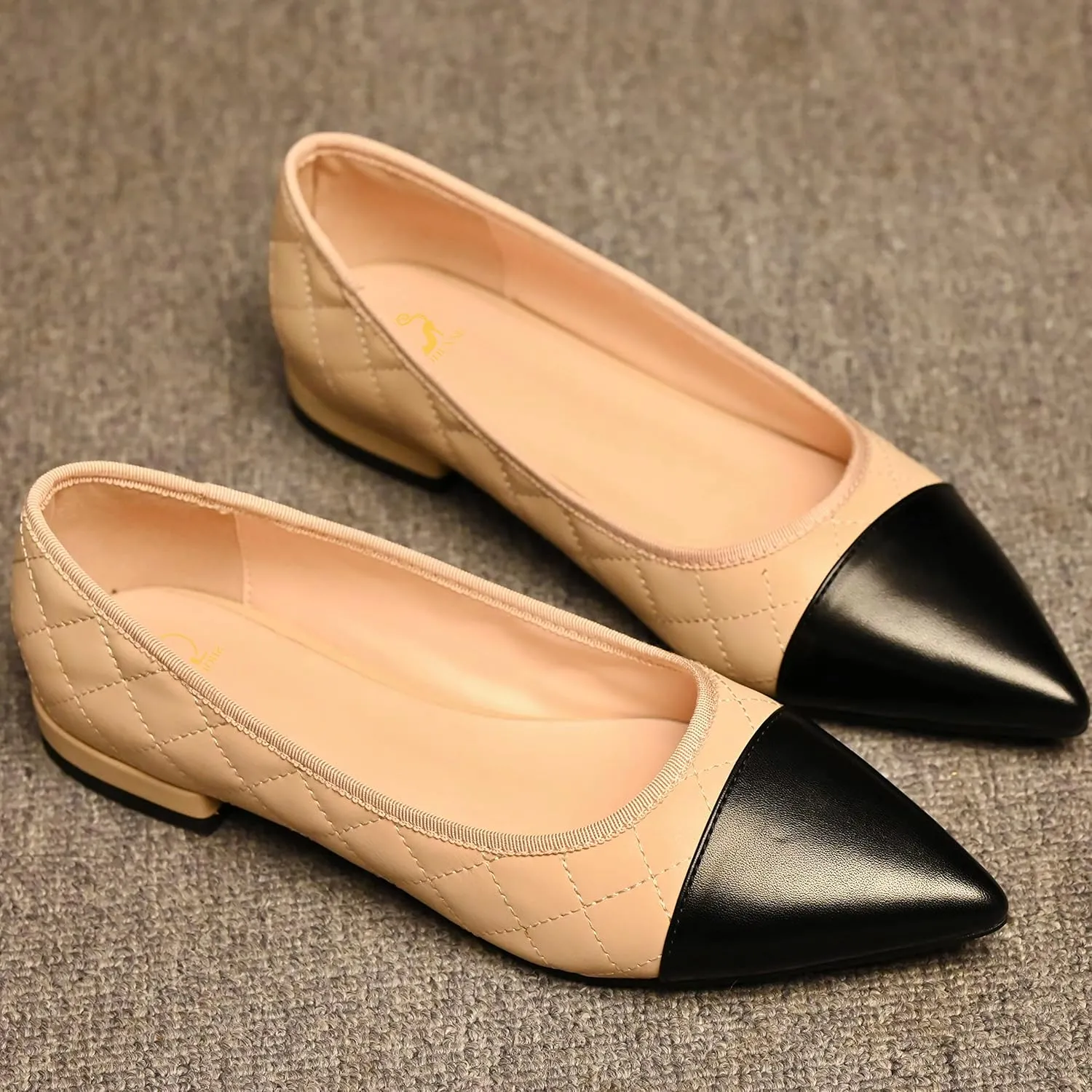SHODENSE Women Casual Cap Toe Flats Slip on Pointed Toe Ballet Flats Two Tone 0.5" Low Flat Heel Pumps Comfort Colorblock Basic Flat Dress Shoes Work Chic Driver Flats Fall 4-11 M US