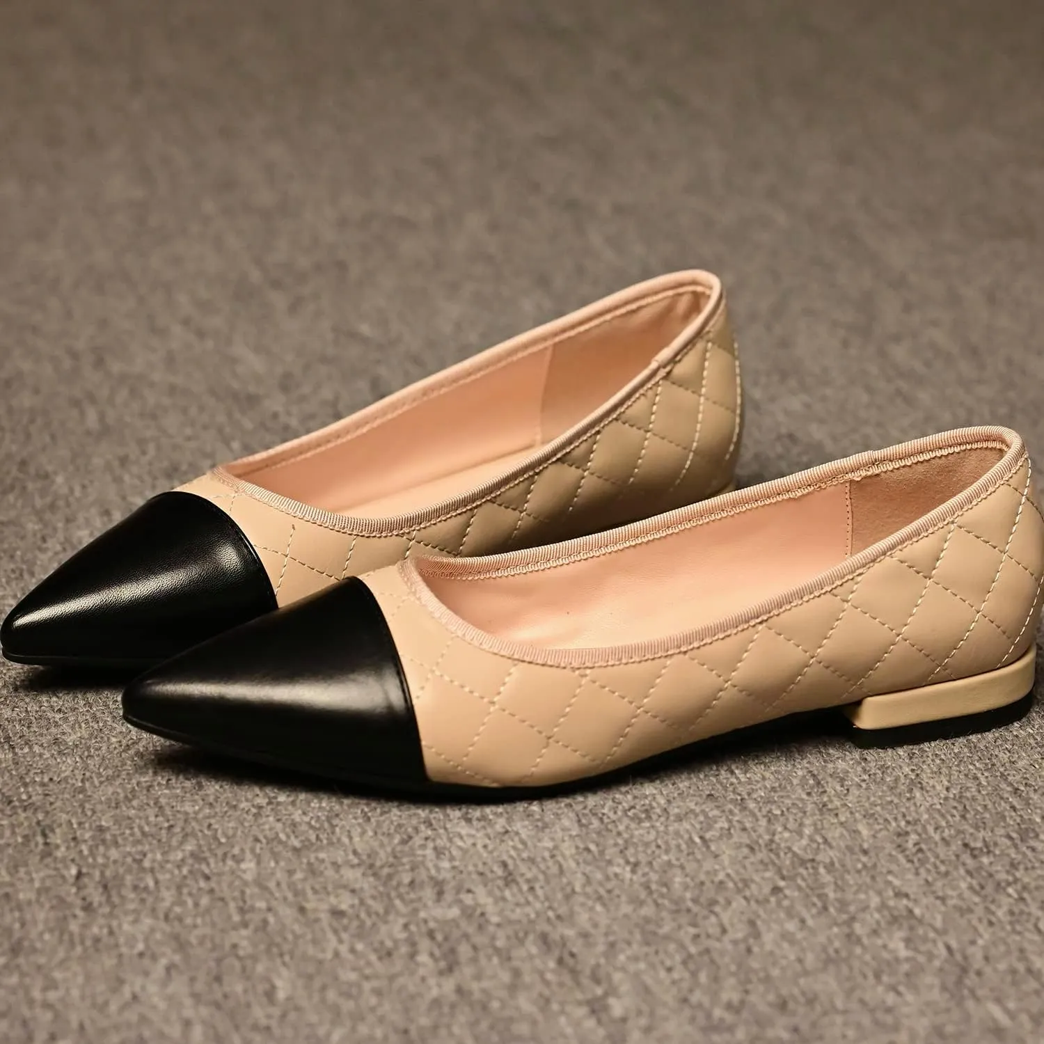 SHODENSE Women Casual Cap Toe Flats Slip on Pointed Toe Ballet Flats Two Tone 0.5" Low Flat Heel Pumps Comfort Colorblock Basic Flat Dress Shoes Work Chic Driver Flats Fall 4-11 M US