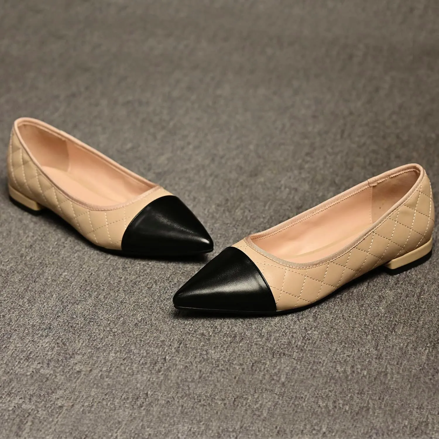 SHODENSE Women Casual Cap Toe Flats Slip on Pointed Toe Ballet Flats Two Tone 0.5" Low Flat Heel Pumps Comfort Colorblock Basic Flat Dress Shoes Work Chic Driver Flats Fall 4-11 M US
