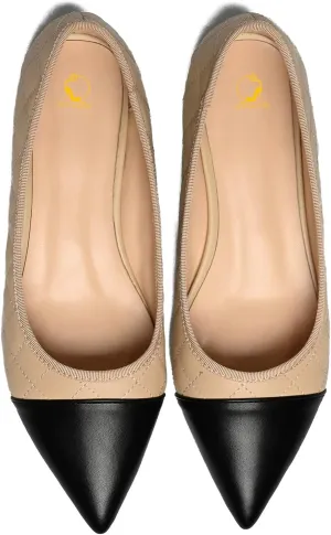 SHODENSE Women Casual Cap Toe Flats Slip on Pointed Toe Ballet Flats Two Tone 0.5" Low Flat Heel Pumps Comfort Colorblock Basic Flat Dress Shoes Work Chic Driver Flats Fall 4-11 M US