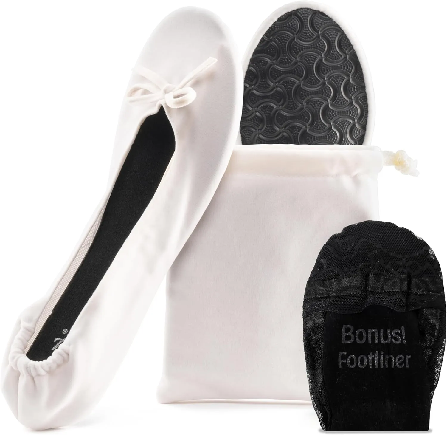 Silky Toes Womens Velvet Foldable Ballet Flats Slip On Travel Purse Shoes with Carrying Pouch