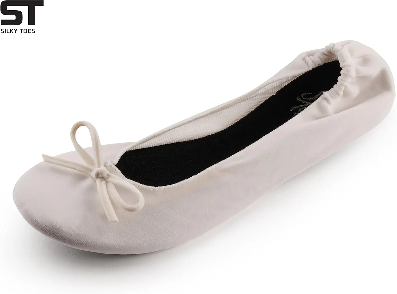 Silky Toes Womens Velvet Foldable Ballet Flats Slip On Travel Purse Shoes with Carrying Pouch
