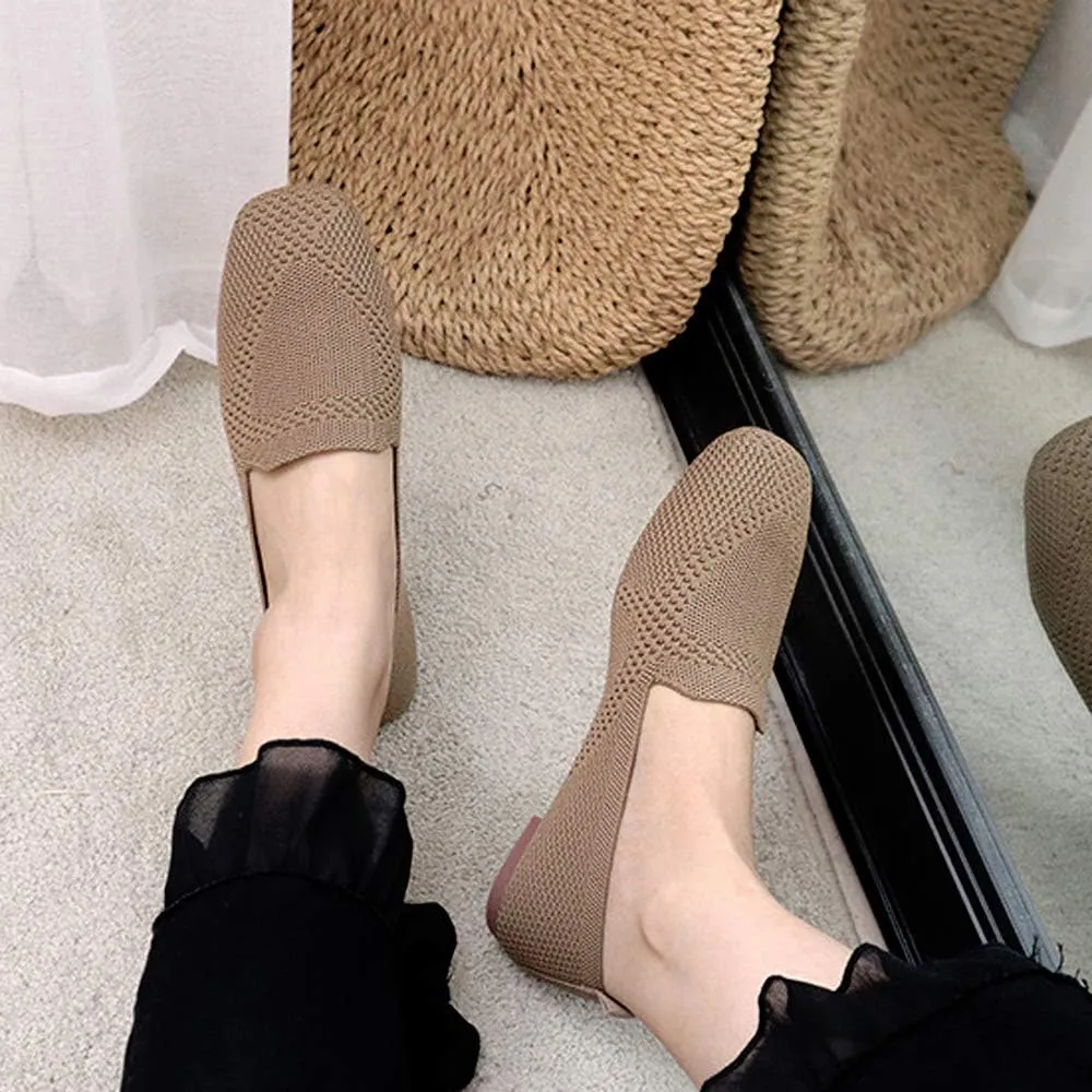 SOFMUO Women's Flats Shoes Knitted Lightweight Casual Slip On Loafers Soft Comfort Breathable Mesh Work Ballet Shoes
