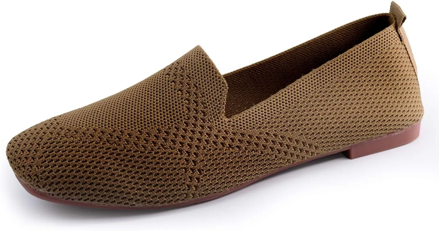 SOFMUO Women's Flats Shoes Knitted Lightweight Casual Slip On Loafers Soft Comfort Breathable Mesh Work Ballet Shoes