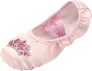 Solid Color Ballet Shoes with Cartoon Crown Pattern for Ballet Yoga Performance Indoor Shoes(Toddler/Little/Big Kid)