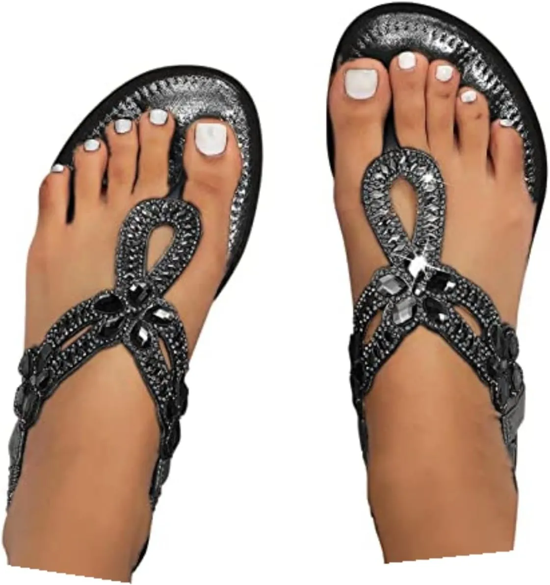 Sparkly Sandals Women Summer Dressy 2024 Wedding Flat Sandals Rhinestone Sandal Floral Gladiator Sandals with Toe Ring Bohemian Flip Flops for Bride Crystal Beach Shoes Comfortable