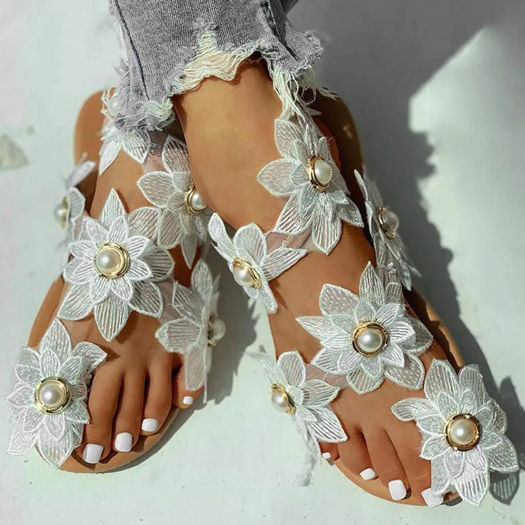 Sparkly Sandals Women Summer Dressy 2024 Wedding Flat Sandals Rhinestone Sandal Floral Gladiator Sandals with Toe Ring Bohemian Flip Flops for Bride Crystal Beach Shoes Comfortable