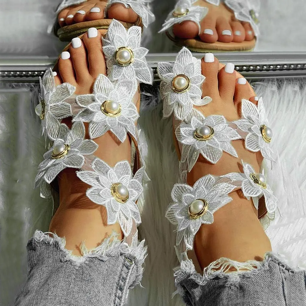Sparkly Sandals Women Summer Dressy 2024 Wedding Flat Sandals Rhinestone Sandal Floral Gladiator Sandals with Toe Ring Bohemian Flip Flops for Bride Crystal Beach Shoes Comfortable
