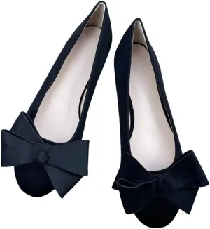 Stunner Women's Bowknot Ballet Flats Comfortable Round Toe Dress Shoes Soft Slip On Velvet Flats