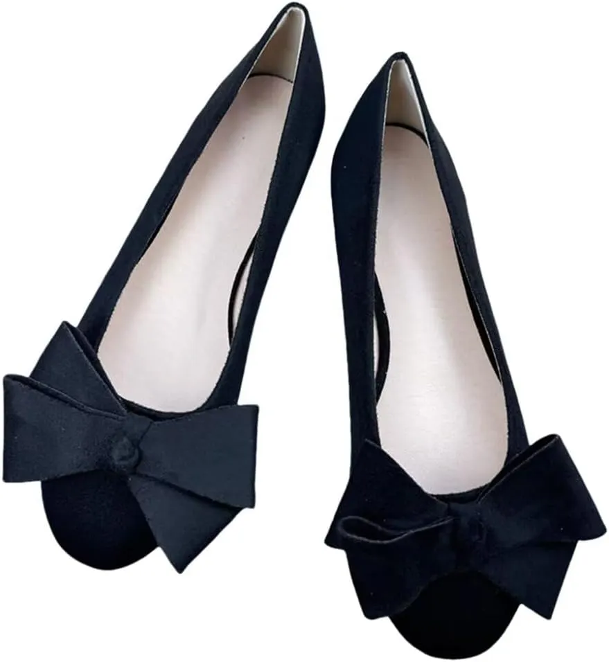 Stunner Women's Bowknot Ballet Flats Comfortable Round Toe Dress Shoes Soft Slip On Velvet Flats