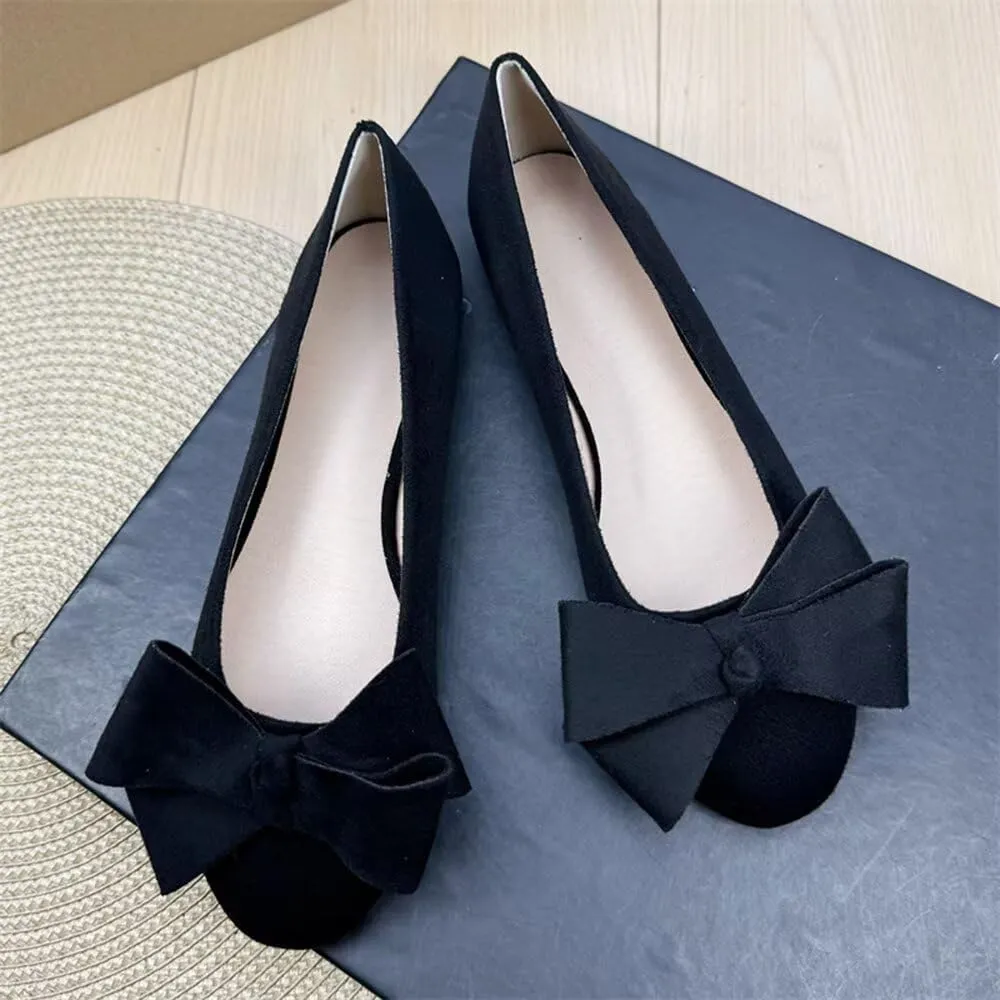 Stunner Women's Bowknot Ballet Flats Comfortable Round Toe Dress Shoes Soft Slip On Velvet Flats