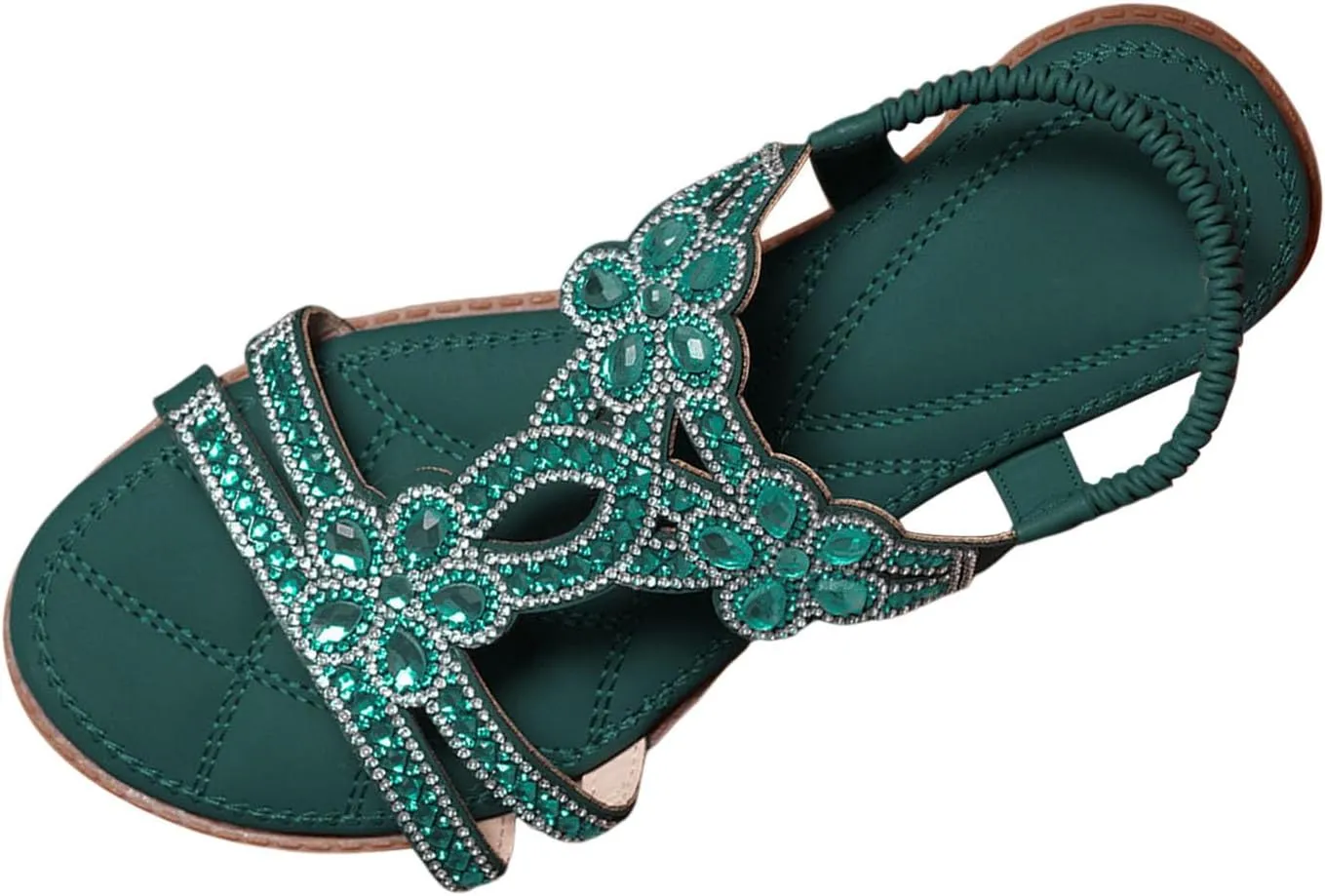 Summer Sandals for Women 2025 Bohemian Beaded Rhinestone Ankle Strap Dressy Wedding Shoes Comfortable Beach Flat Sandals