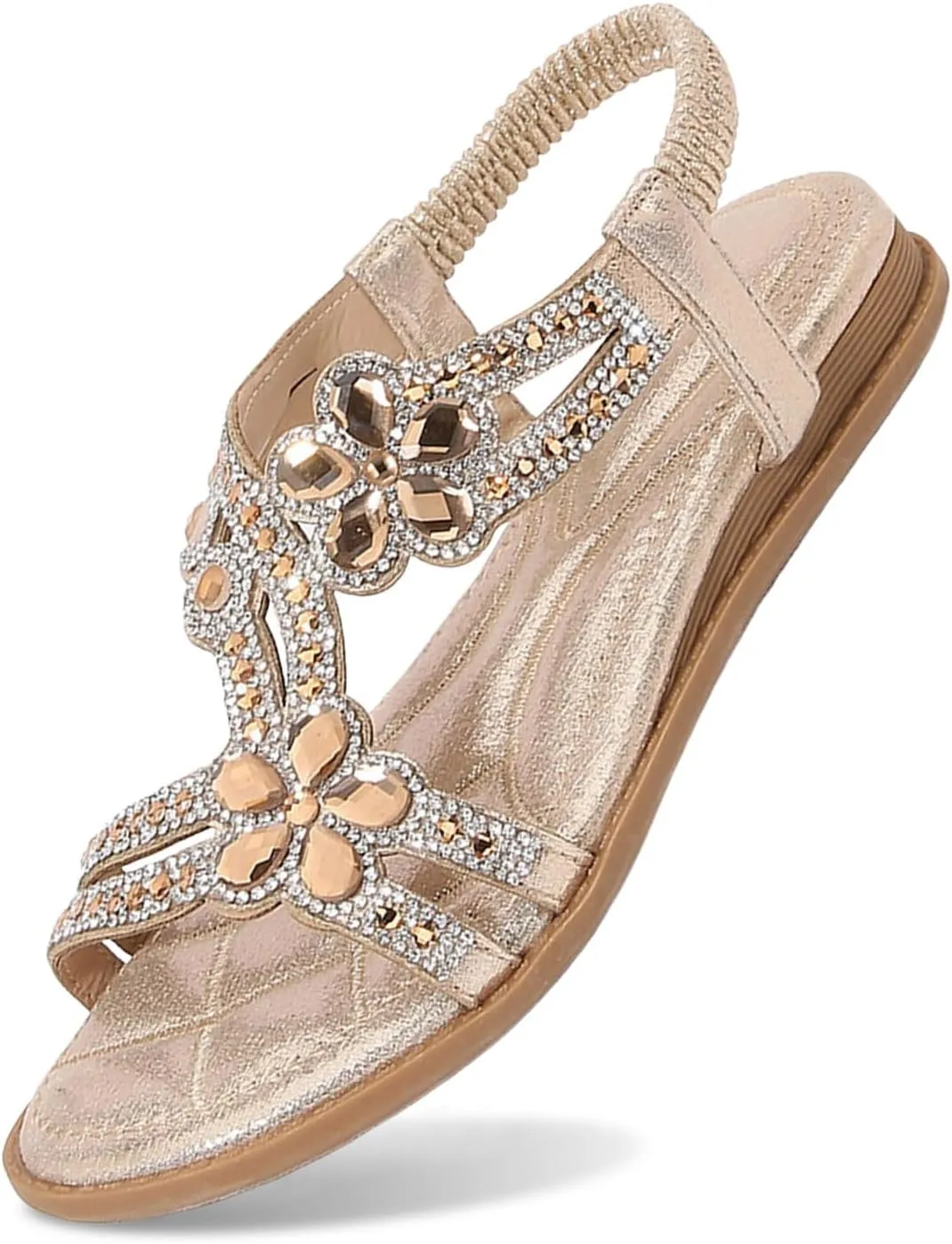 Summer Sandals for Women 2025 Bohemian Beaded Rhinestone Ankle Strap Dressy Wedding Shoes Comfortable Beach Flat Sandals