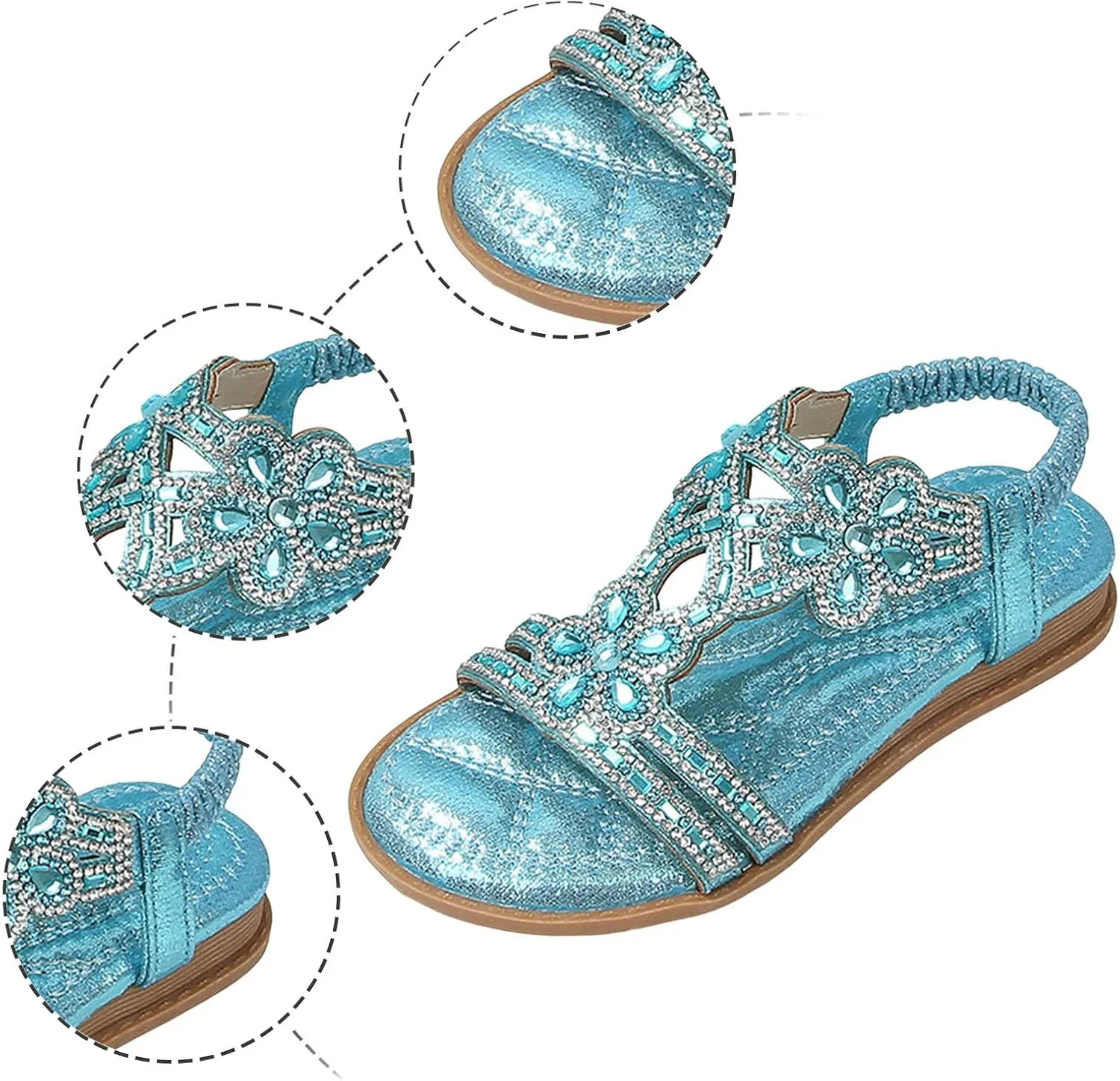 Summer Sandals for Women 2025 Bohemian Beaded Rhinestone Ankle Strap Dressy Wedding Shoes Comfortable Beach Flat Sandals