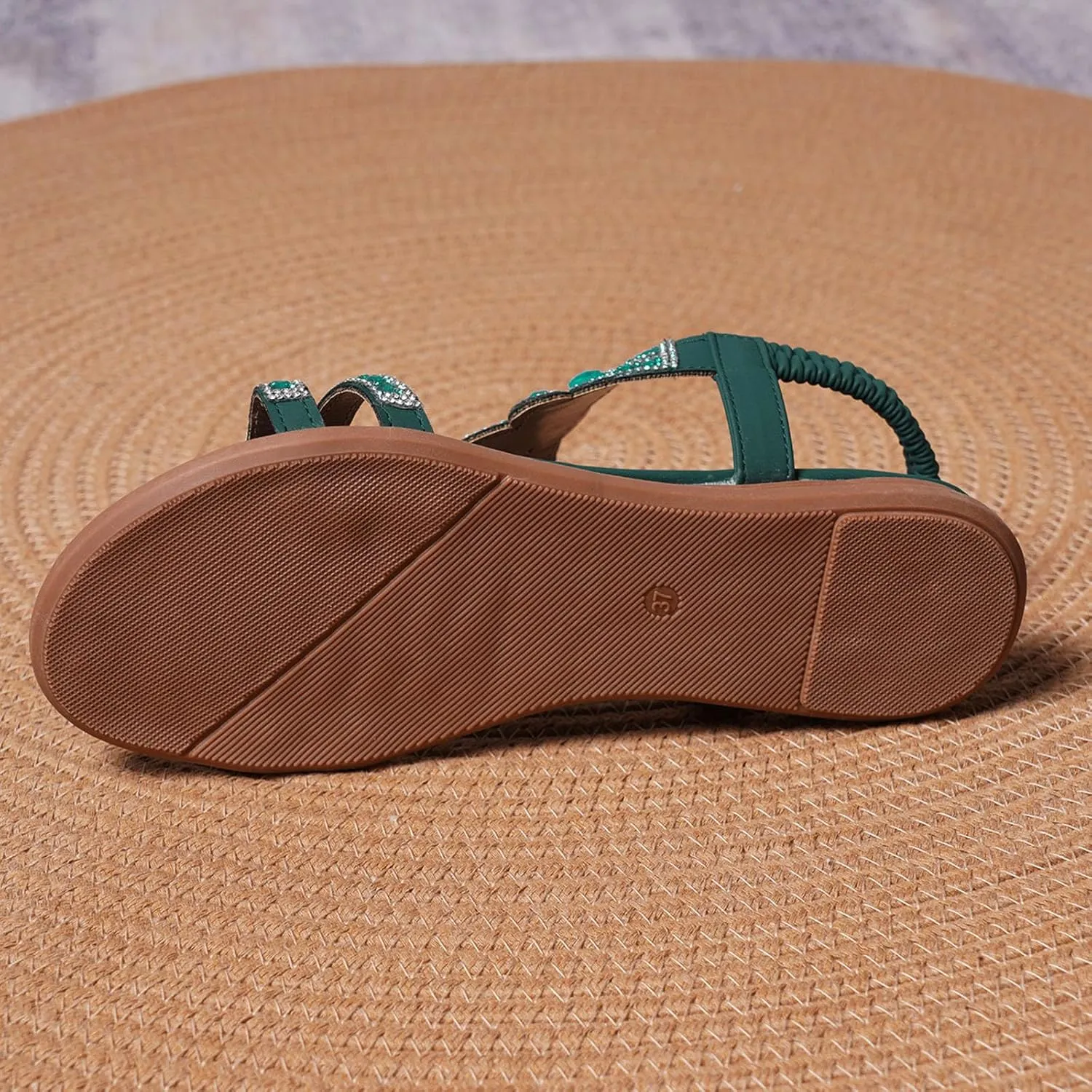 Summer Sandals for Women 2025 Bohemian Beaded Rhinestone Ankle Strap Dressy Wedding Shoes Comfortable Beach Flat Sandals