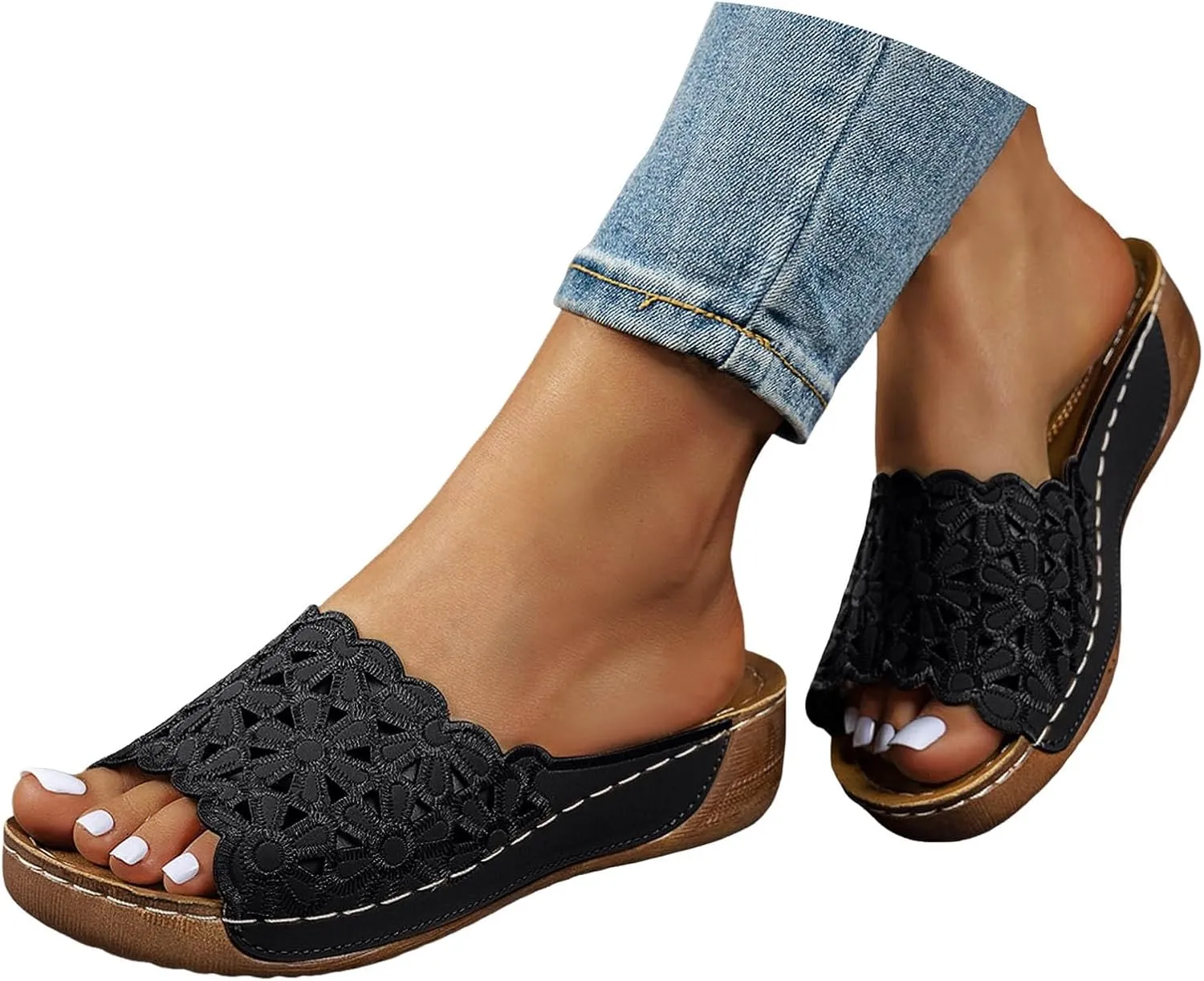 Summer Sandals for Women 2025 Orthopedic Wedge Sandal,Flowers Open Toe Boho Beach Platform Casual Walking Slip on Dress Comfort Casual Outdoor Shoes