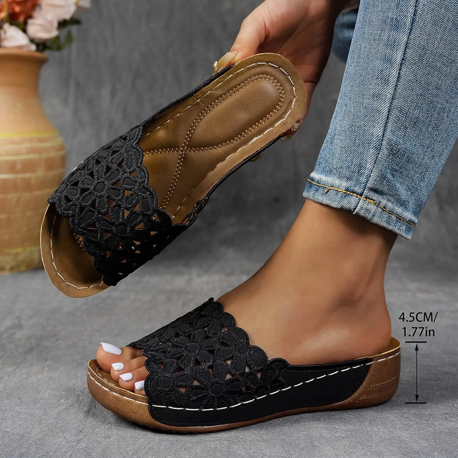Summer Sandals for Women 2025 Orthopedic Wedge Sandal,Flowers Open Toe Boho Beach Platform Casual Walking Slip on Dress Comfort Casual Outdoor Shoes