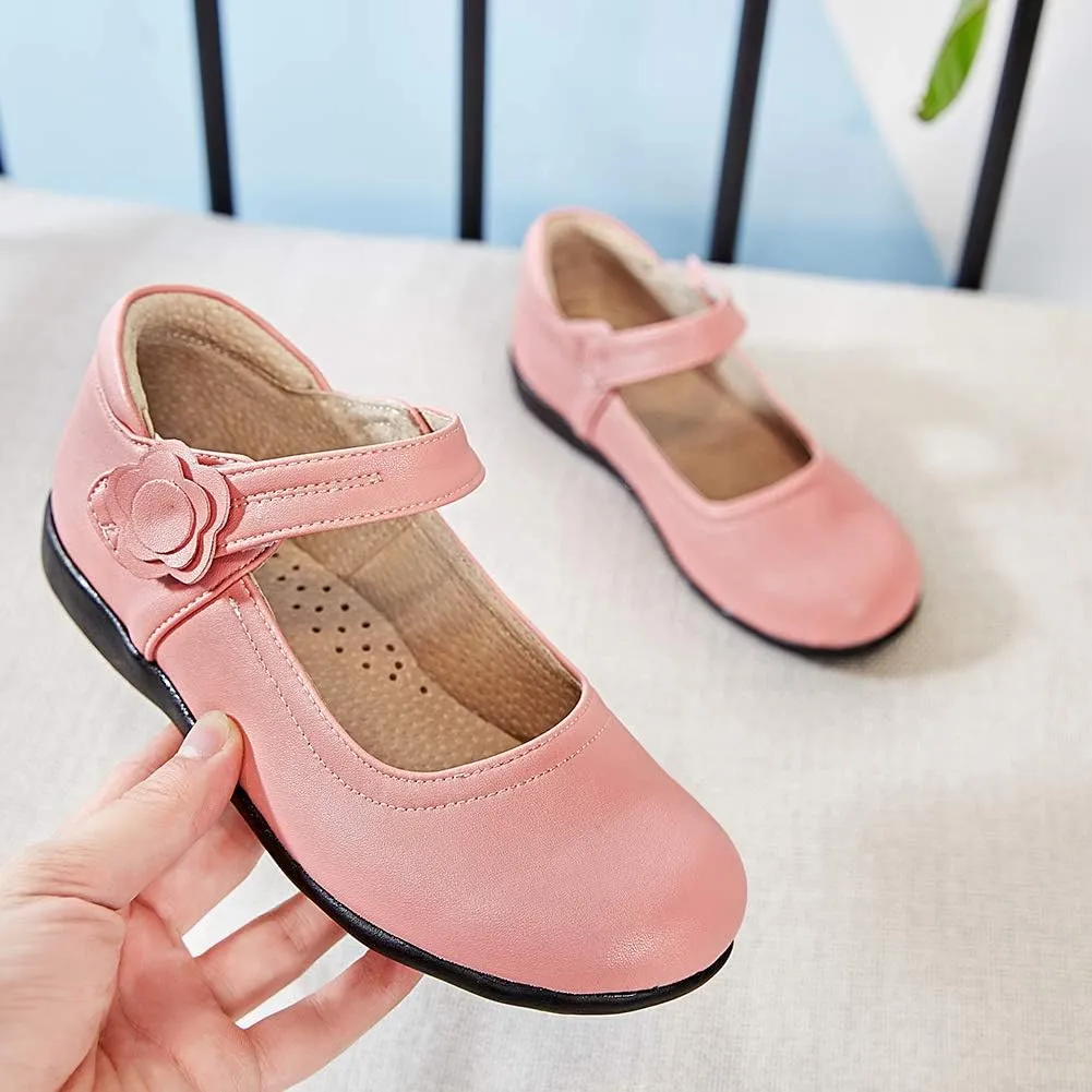 SWDZM Girl's Ballet Flats Mary Jane Dress Shoes Soft Leather Nonslip Rubber Sole (Toddler/Little Kid) Model-KM222