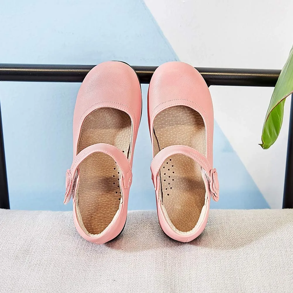 SWDZM Girl's Ballet Flats Mary Jane Dress Shoes Soft Leather Nonslip Rubber Sole (Toddler/Little Kid) Model-KM222
