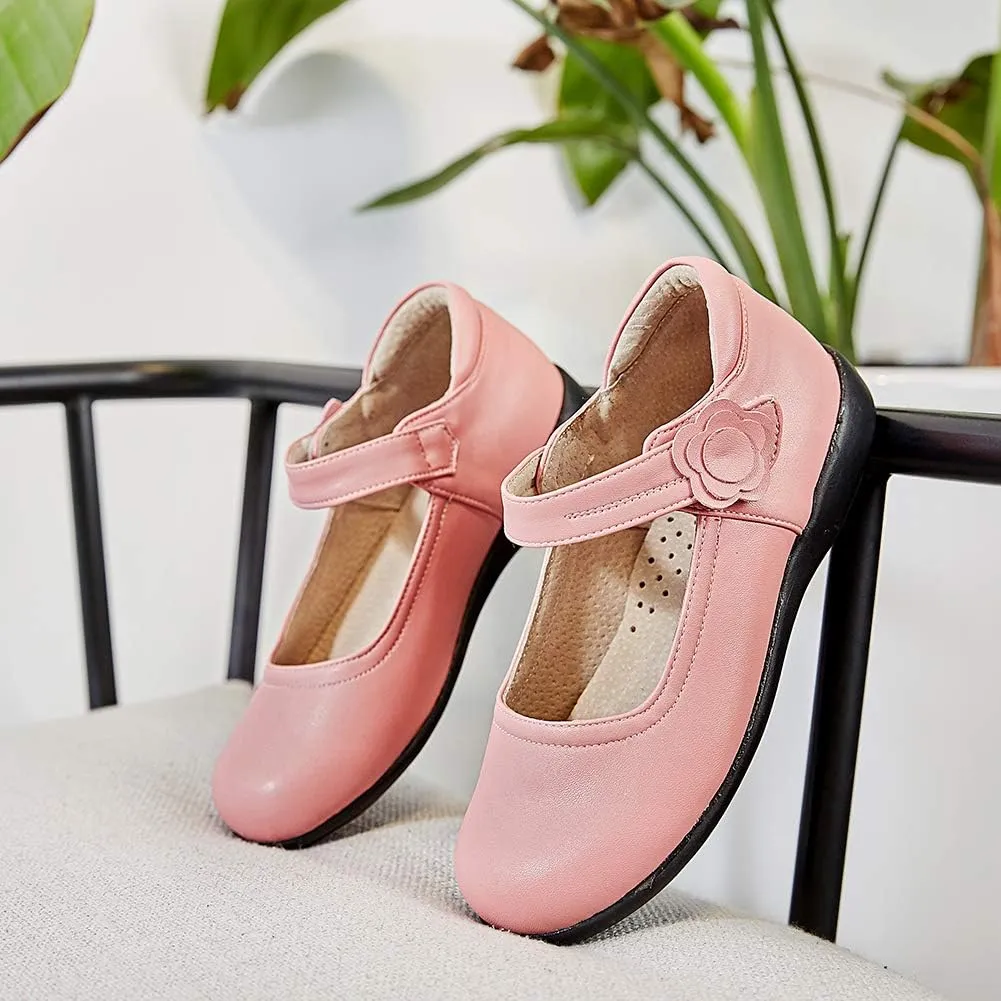 SWDZM Girl's Ballet Flats Mary Jane Dress Shoes Soft Leather Nonslip Rubber Sole (Toddler/Little Kid) Model-KM222