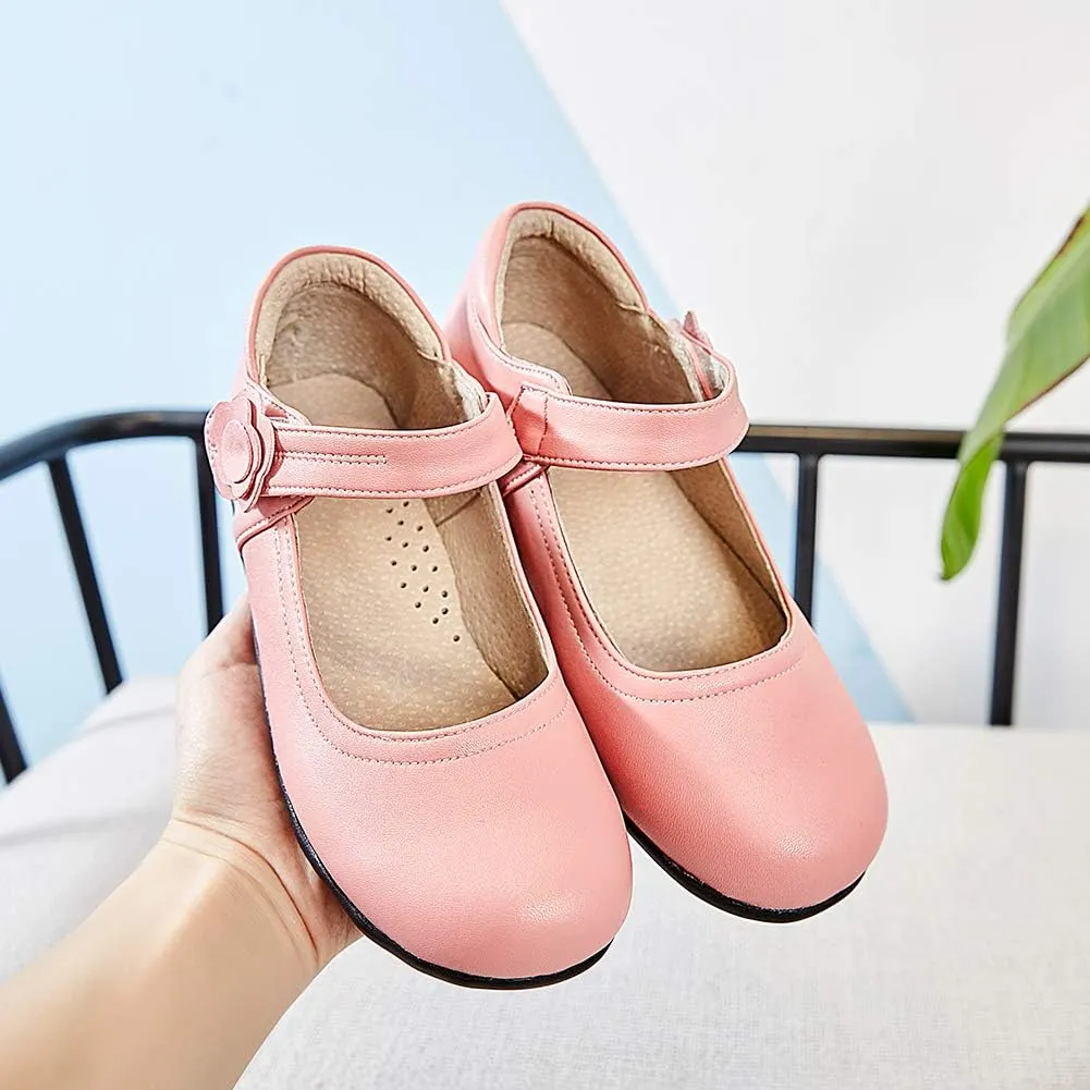 SWDZM Girl's Ballet Flats Mary Jane Dress Shoes Soft Leather Nonslip Rubber Sole (Toddler/Little Kid) Model-KM222