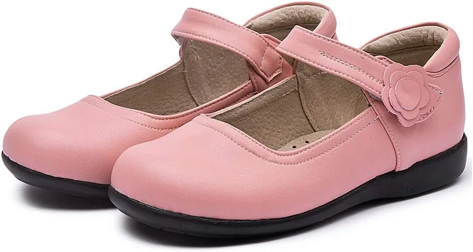 SWDZM Girl's Ballet Flats Mary Jane Dress Shoes Soft Leather Nonslip Rubber Sole (Toddler/Little Kid) Model-KM222