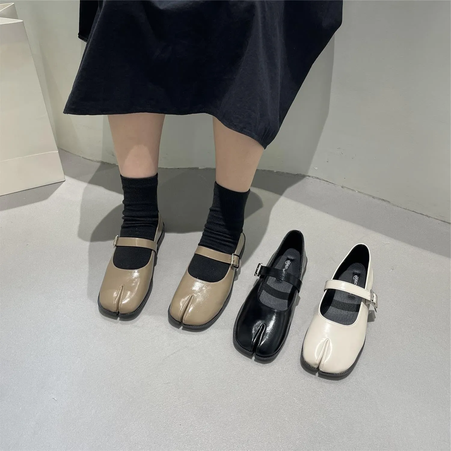 Tabi Shoes Mary Janes Ballet Flat Buckle Split Toe Women Girls - Kawaii Retro Lightweight Running Tennis & Racquet Sport Comfortable Walking Daily Wear Business Office Standing All Day Trendy Casual