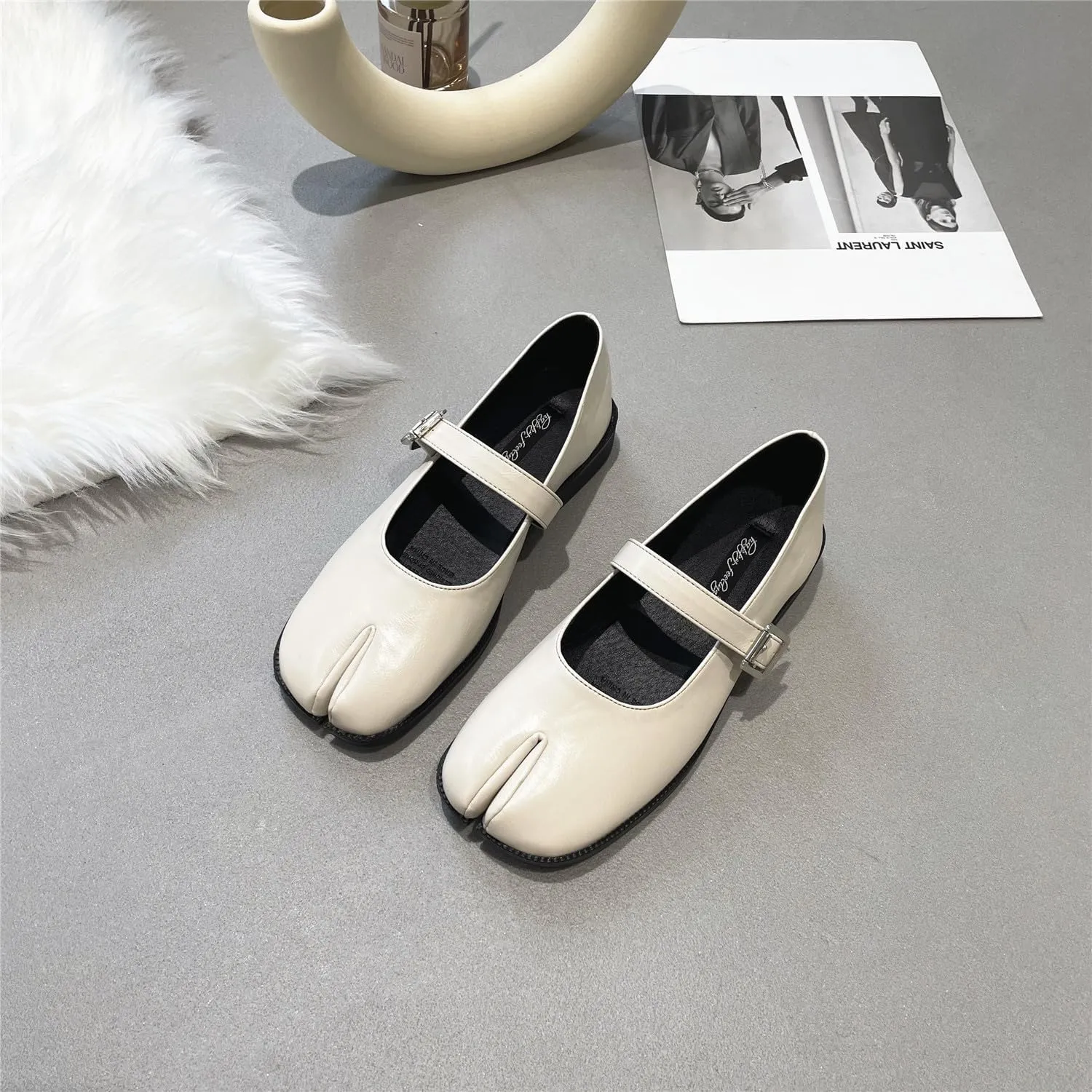Tabi Shoes Mary Janes Ballet Flat Buckle Split Toe Women Girls - Kawaii Retro Lightweight Running Tennis & Racquet Sport Comfortable Walking Daily Wear Business Office Standing All Day Trendy Casual
