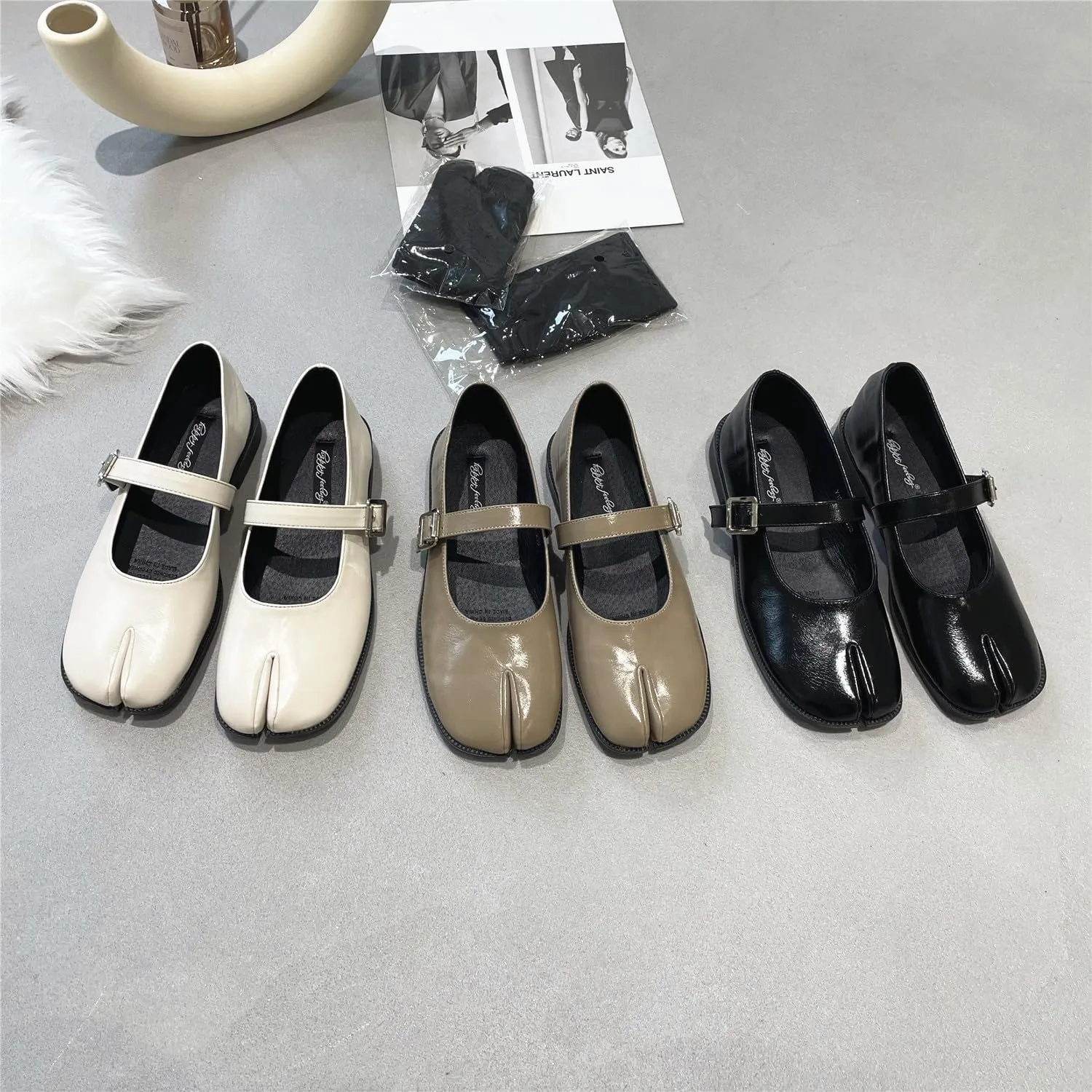 Tabi Shoes Mary Janes Ballet Flat Buckle Split Toe Women Girls - Kawaii Retro Lightweight Running Tennis & Racquet Sport Comfortable Walking Daily Wear Business Office Standing All Day Trendy Casual