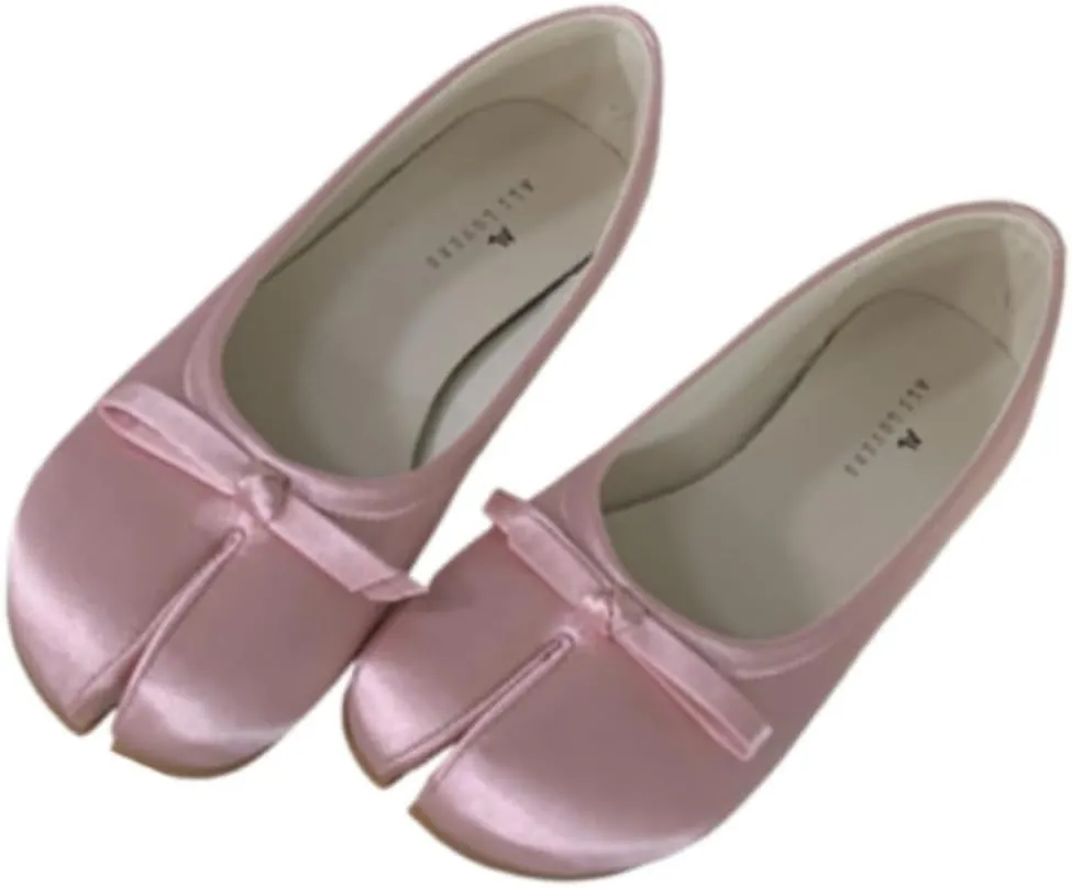 Tabi Shoes Women Slip on Bow Decorated Ballet Flat - Low Top Split Toe Orthopedic Sandals Cute Casual Retro Lightweight Comfortable Walking Loafers Female Solid All-Match for Daily Wear Beach Travel