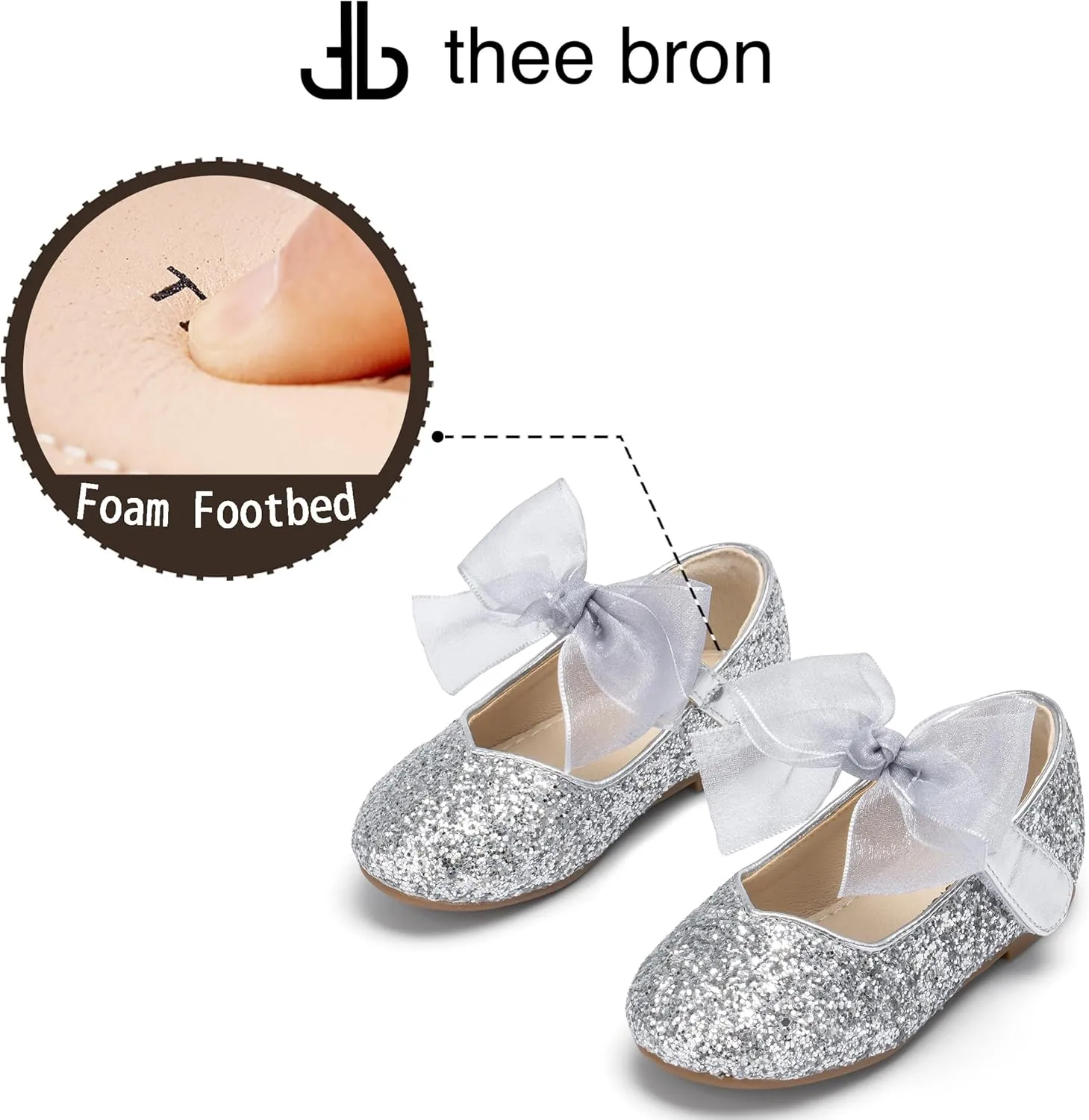 THEE BRON Toddler Dress Shoes Flower Girls Glitter Mary Jane Ballerina Flat Shoes