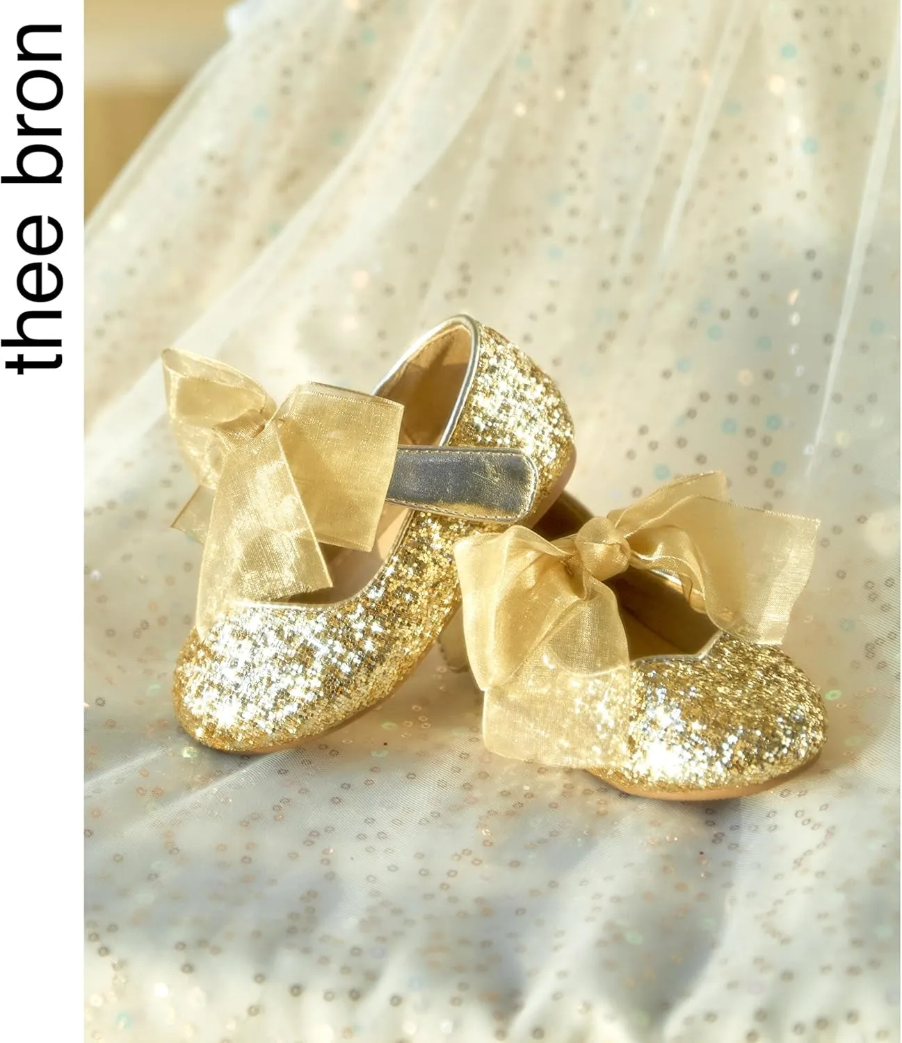 THEE BRON Toddler Dress Shoes Flower Girls Glitter Mary Jane Ballerina Flat Shoes
