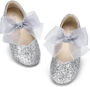 THEE BRON Toddler Dress Shoes Flower Girls Glitter Mary Jane Ballerina Flat Shoes