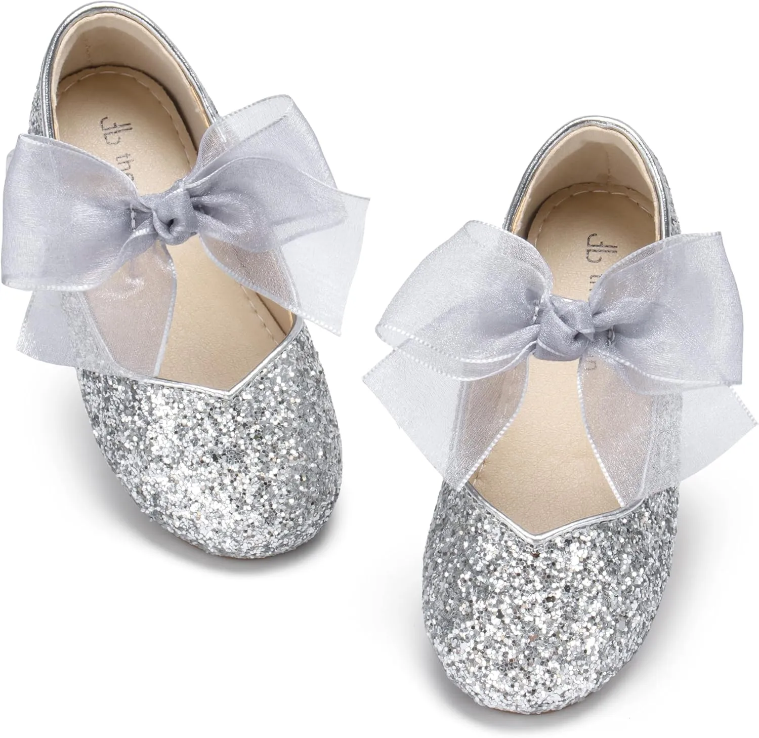 THEE BRON Toddler Dress Shoes Flower Girls Glitter Mary Jane Ballerina Flat Shoes