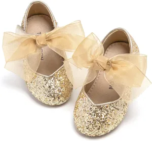THEE BRON Toddler Dress Shoes Flower Girls Glitter Mary Jane Ballerina Flat Shoes