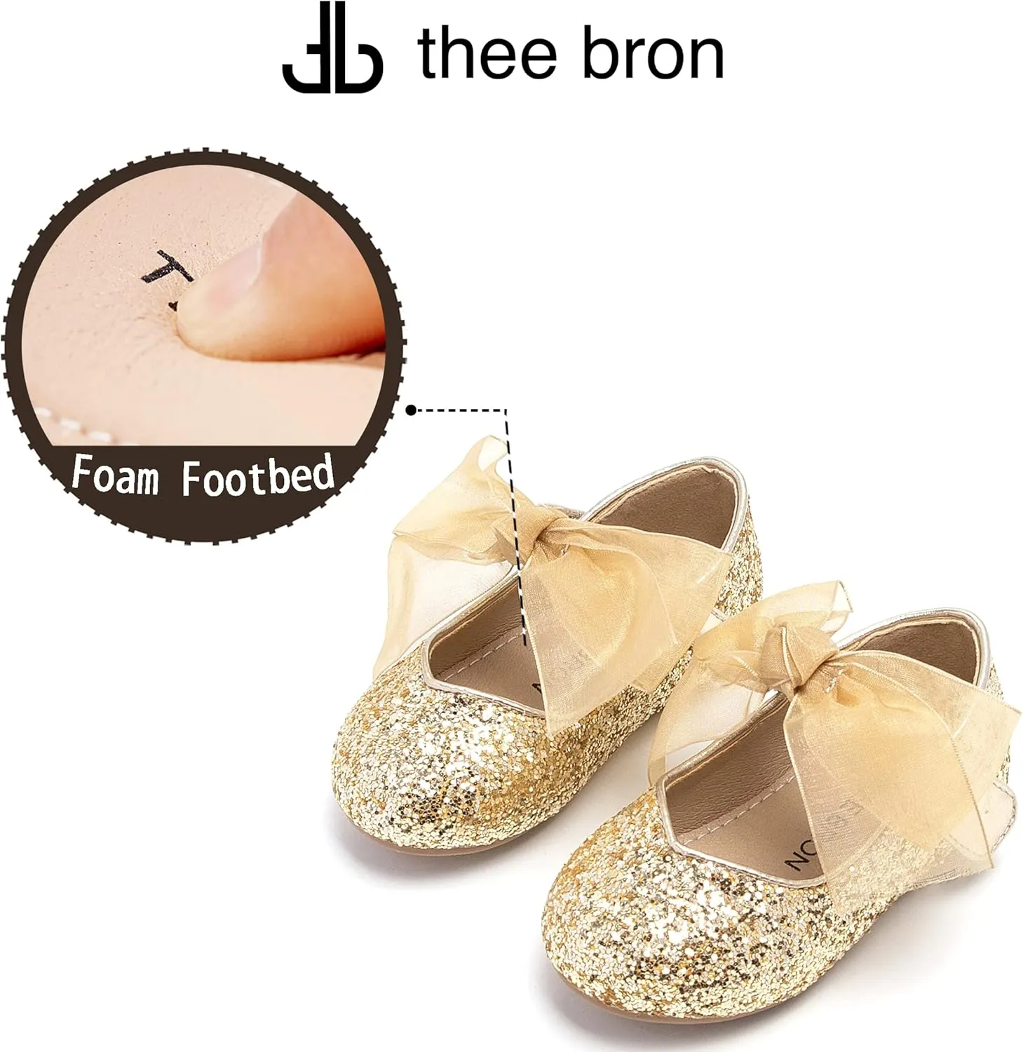 THEE BRON Toddler Dress Shoes Flower Girls Glitter Mary Jane Ballerina Flat Shoes