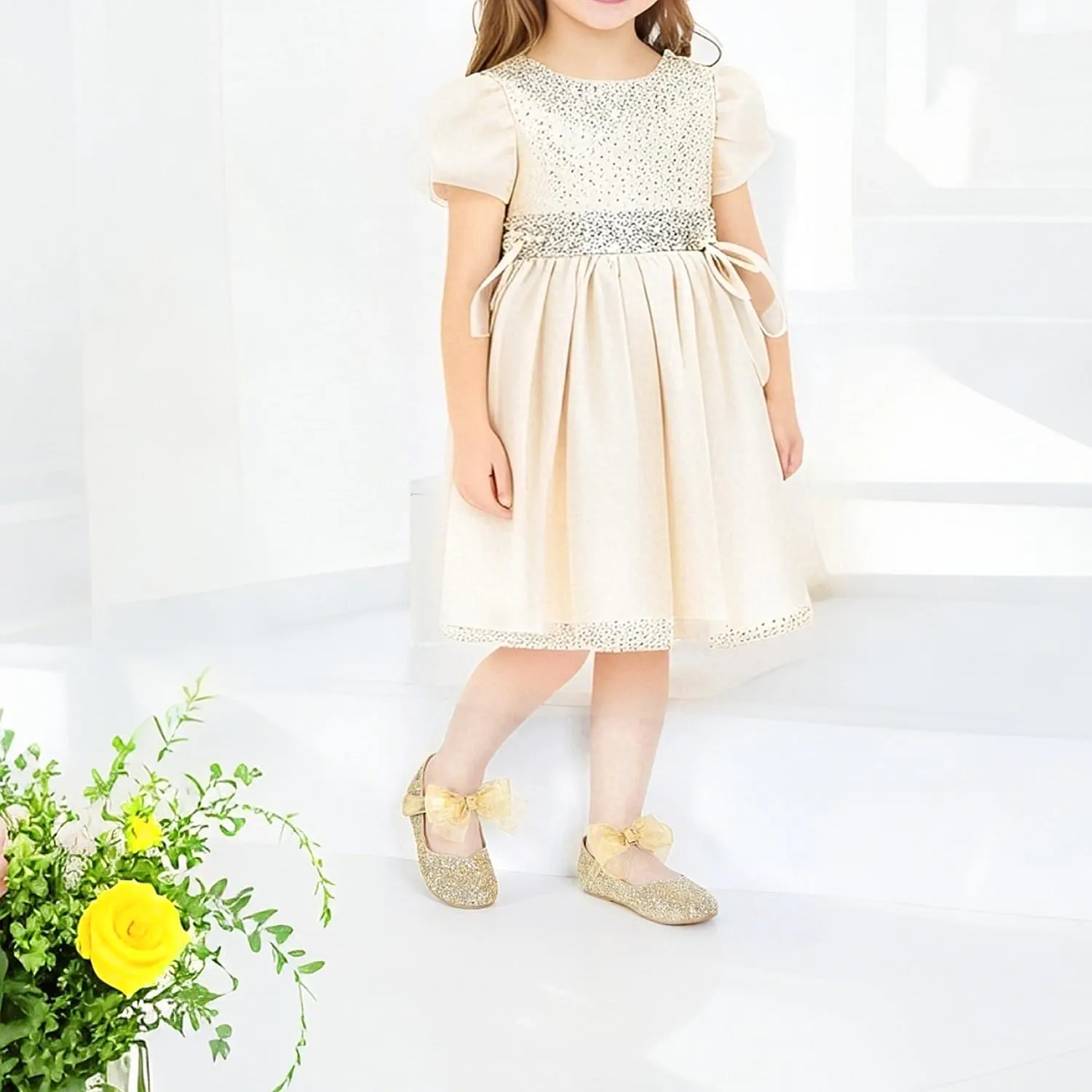 THEE BRON Toddler Dress Shoes Flower Girls Glitter Mary Jane Ballerina Flat Shoes