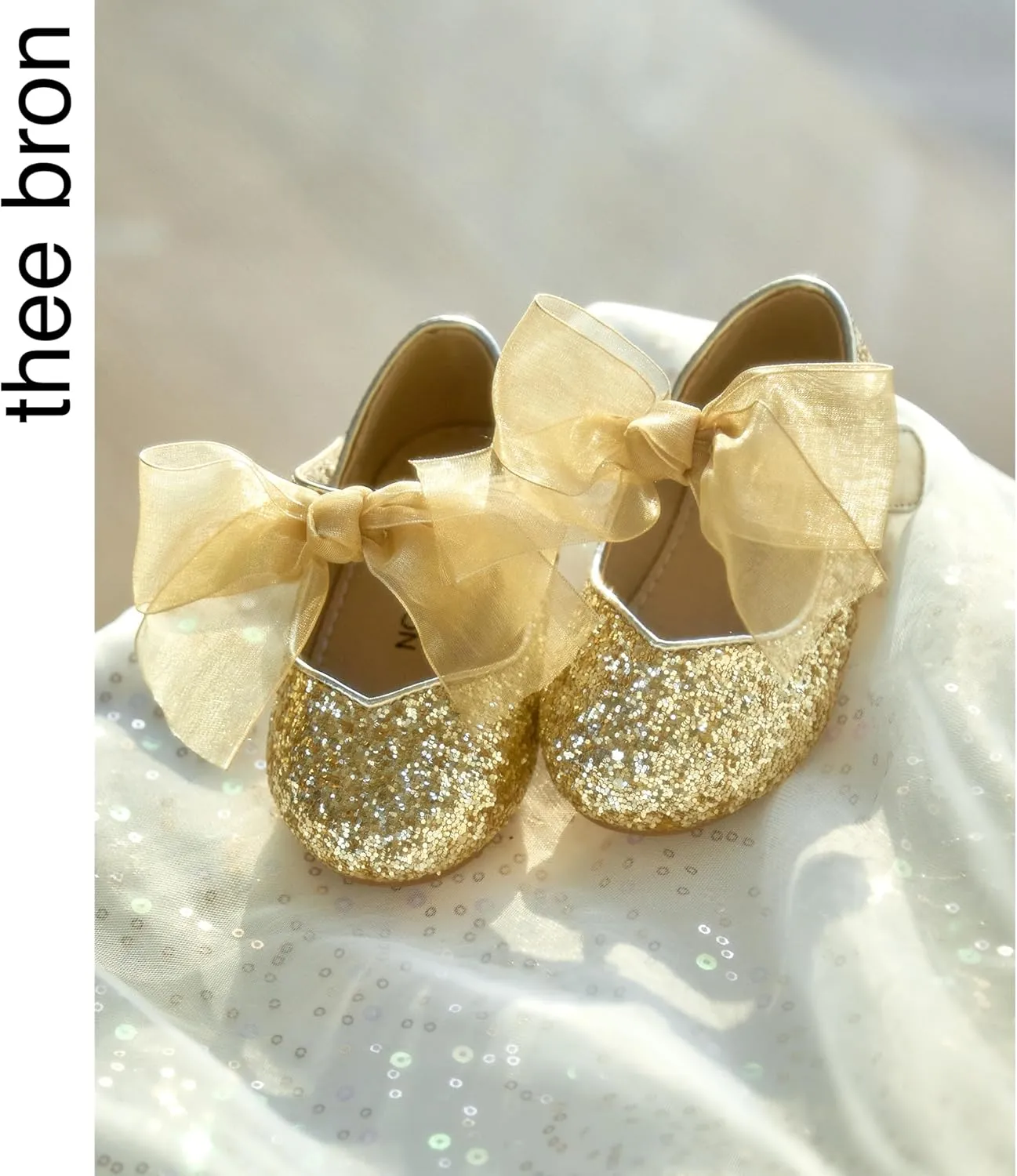THEE BRON Toddler Dress Shoes Flower Girls Glitter Mary Jane Ballerina Flat Shoes