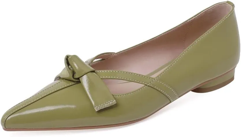 TinaCus Pointed Toe Genuine Leather Handmade Knot Slip On Women's Cute Flat Shoes