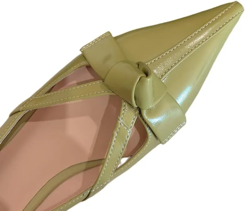 TinaCus Pointed Toe Genuine Leather Handmade Knot Slip On Women's Cute Flat Shoes