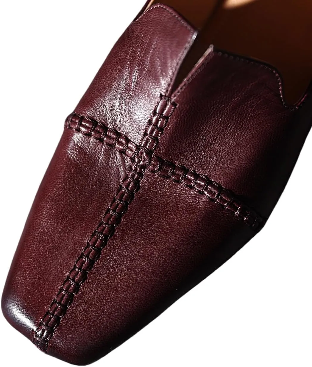TinaCus Women's Square Toe Soft Genuine Leather Handmade Slip on Flat Loafers Shoes