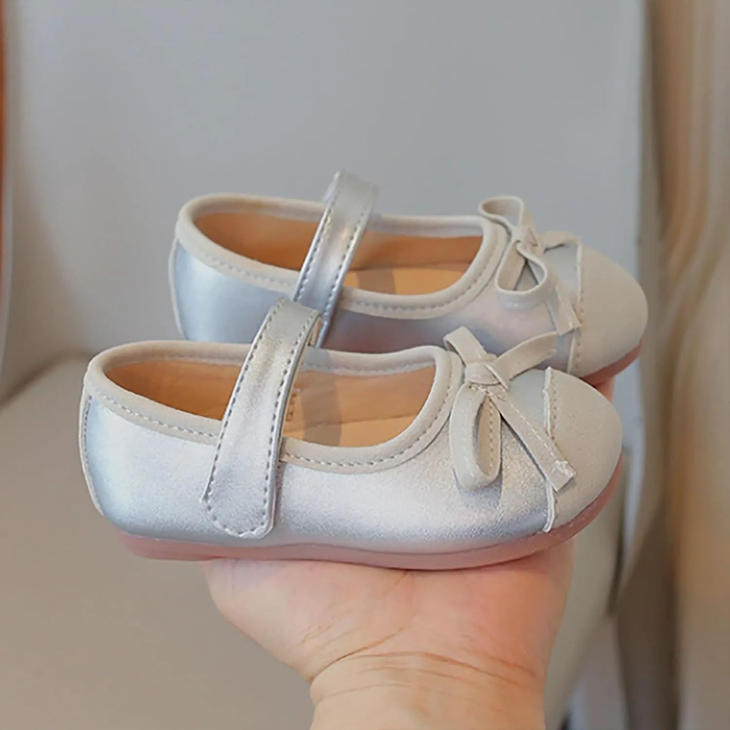 Toddler Baby Girls Mary Jane Dress Shoes Sparkle Bow Ballerina Flats for Wedding Party Birthday Christmas Walking