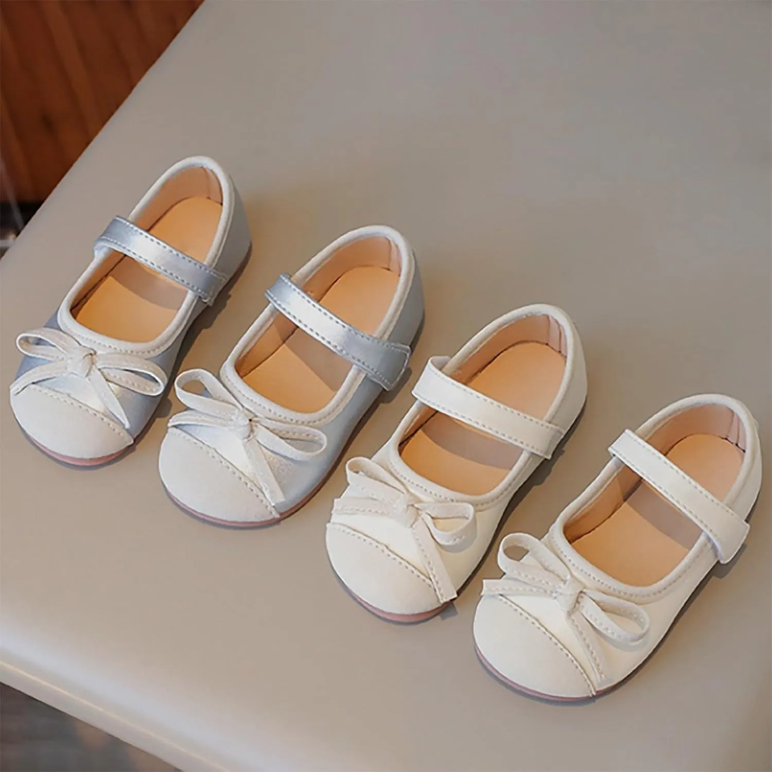 Toddler Baby Girls Mary Jane Dress Shoes Sparkle Bow Ballerina Flats for Wedding Party Birthday Christmas Walking
