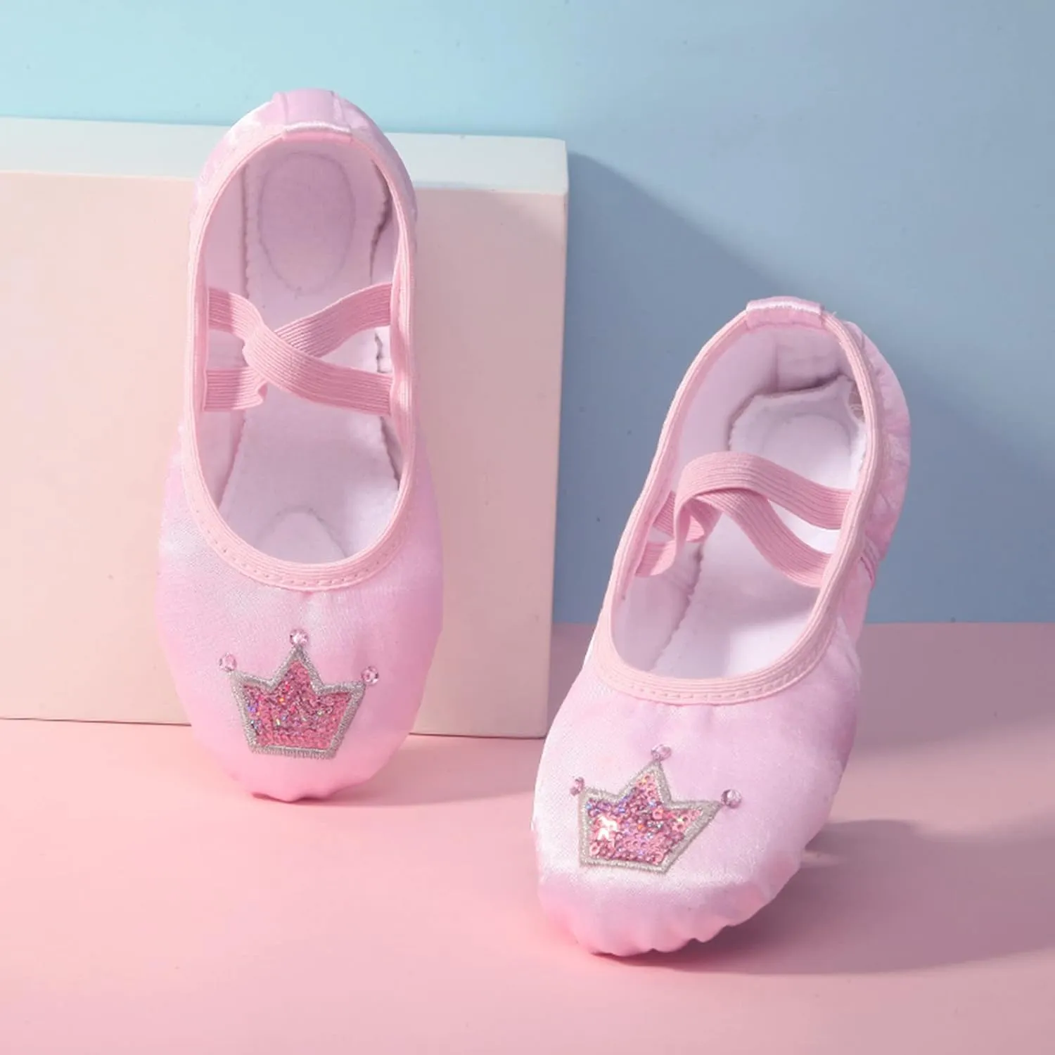 Toddler Cute Shoes Children Dance Shoes Ballet Dance Shoes Body Training Shoes Satin Embroidered Flat Bottom Sneakers