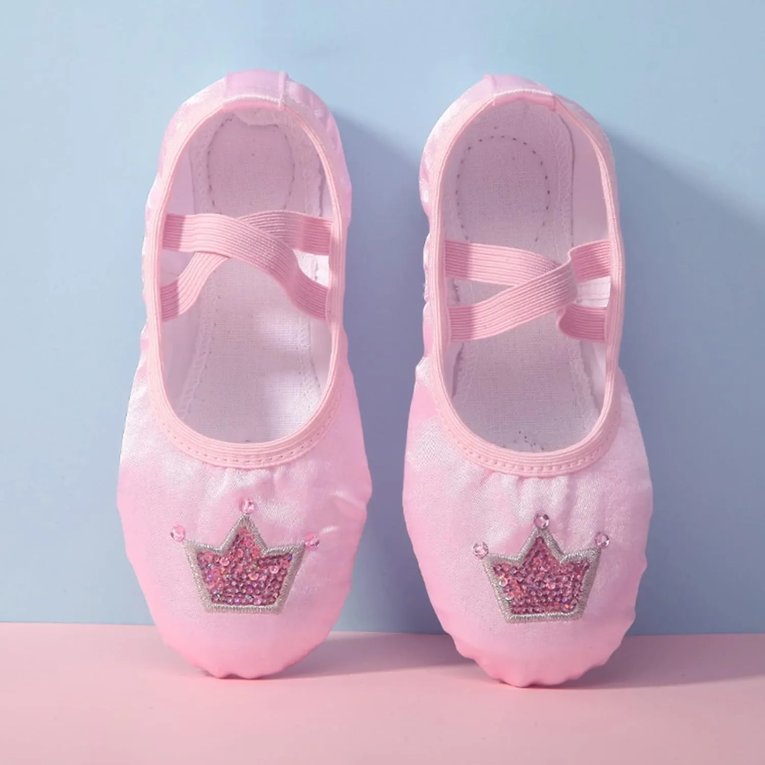 Toddler Cute Shoes Children Dance Shoes Ballet Dance Shoes Body Training Shoes Satin Embroidered Flat Bottom Sneakers